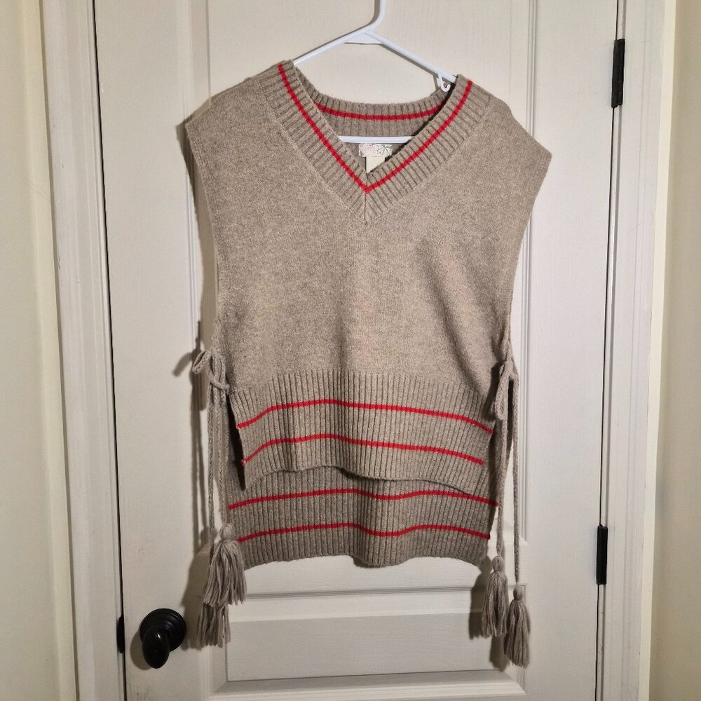 Free People All Star Striped Poncho Vest One Size Sleeveless Tassel Sweater